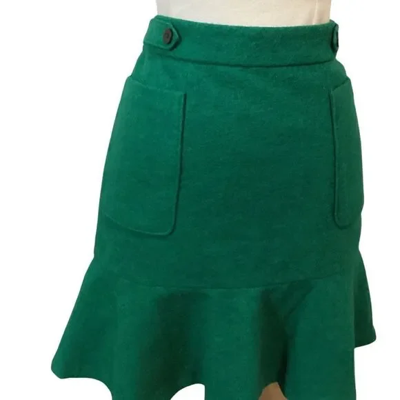 Anthropologie | Maeve | Green Wool Blend Skirt | 4 - Picture 4 of 12